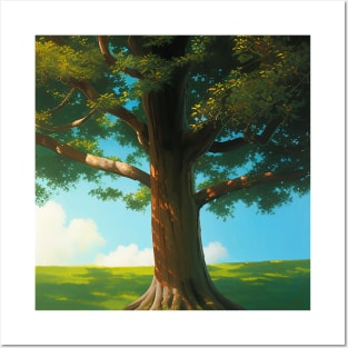 Oak Tree in a Serene Meadow Posters and Art